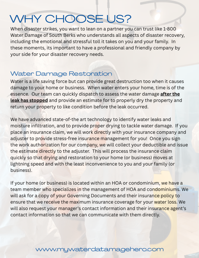 Text outlining the benefits of choosing a water damage restoration service and their expertise.